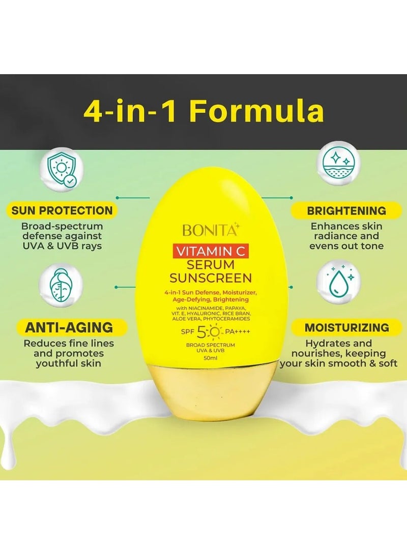 بونيتا سيروم بونيتا بفيتامين سي واقي من الشمس SPF50 PA++++ 50 مل - حماية من الأشعة فوق البنفسجية لتفتيح البشرة وإضفاء إشراقة متألقة - Image 4