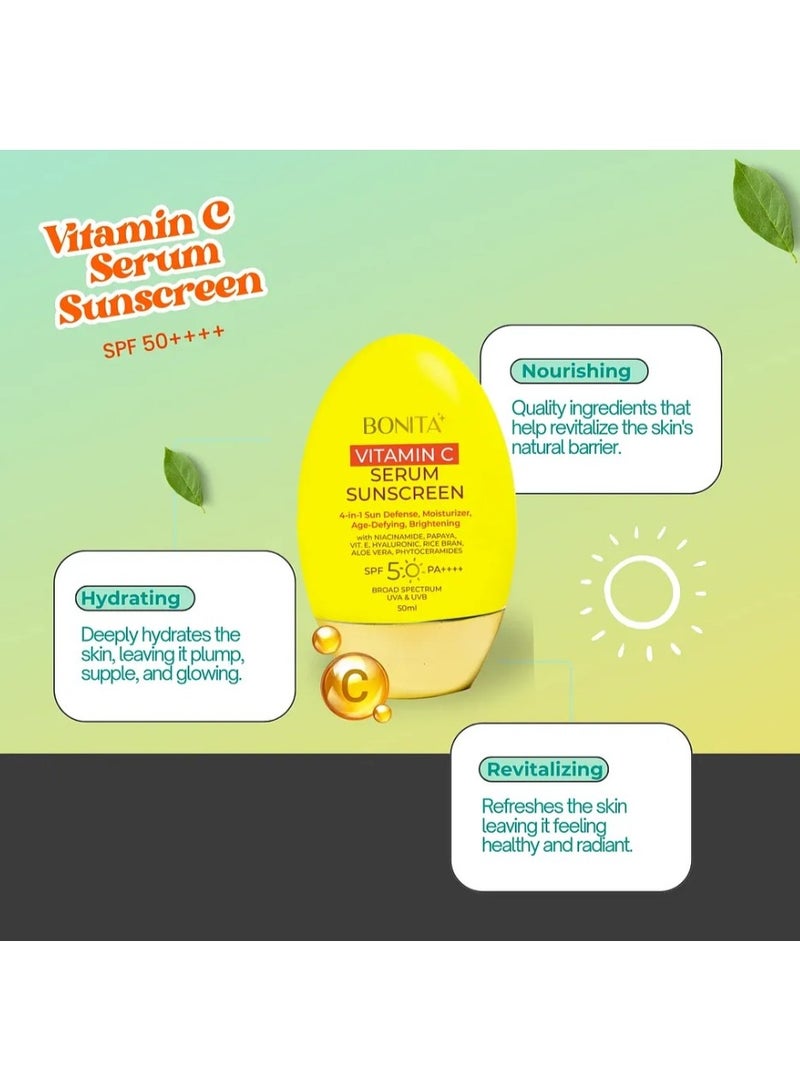 بونيتا سيروم بونيتا بفيتامين سي واقي من الشمس SPF50 PA++++ 50 مل - حماية من الأشعة فوق البنفسجية لتفتيح البشرة وإضفاء إشراقة متألقة - Image 5