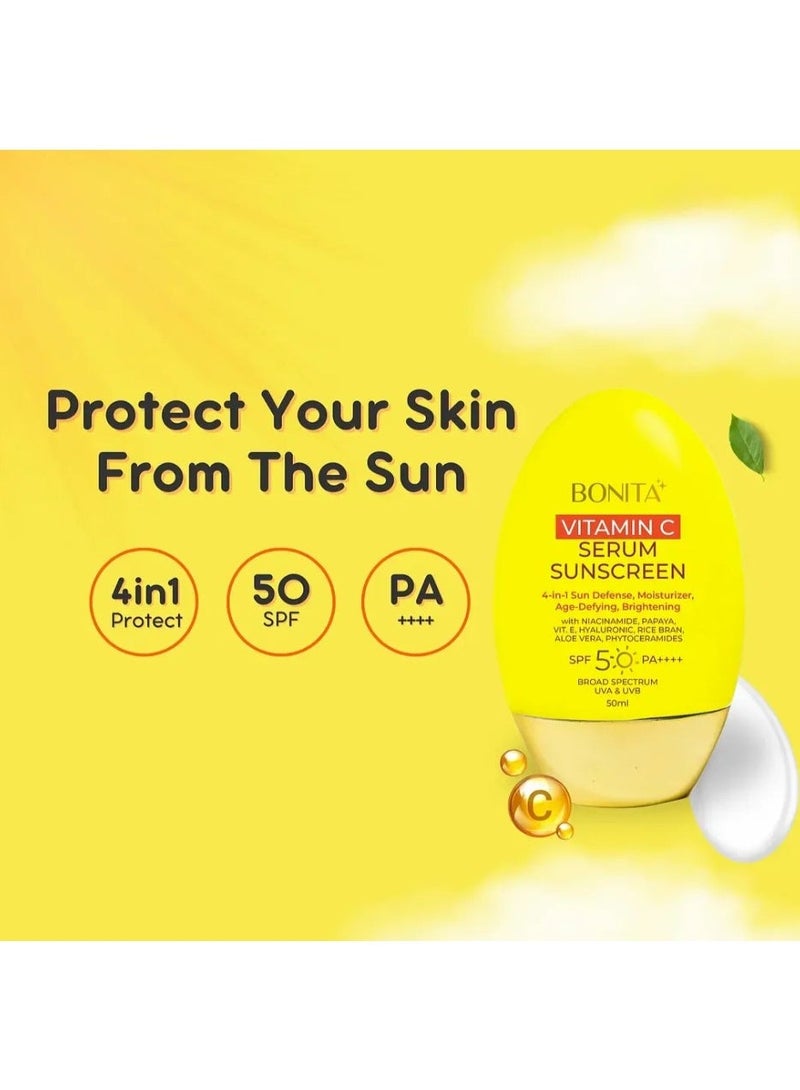 بونيتا سيروم بونيتا بفيتامين سي واقي من الشمس SPF50 PA++++ 50 مل - حماية من الأشعة فوق البنفسجية لتفتيح البشرة وإضفاء إشراقة متألقة - Image 2