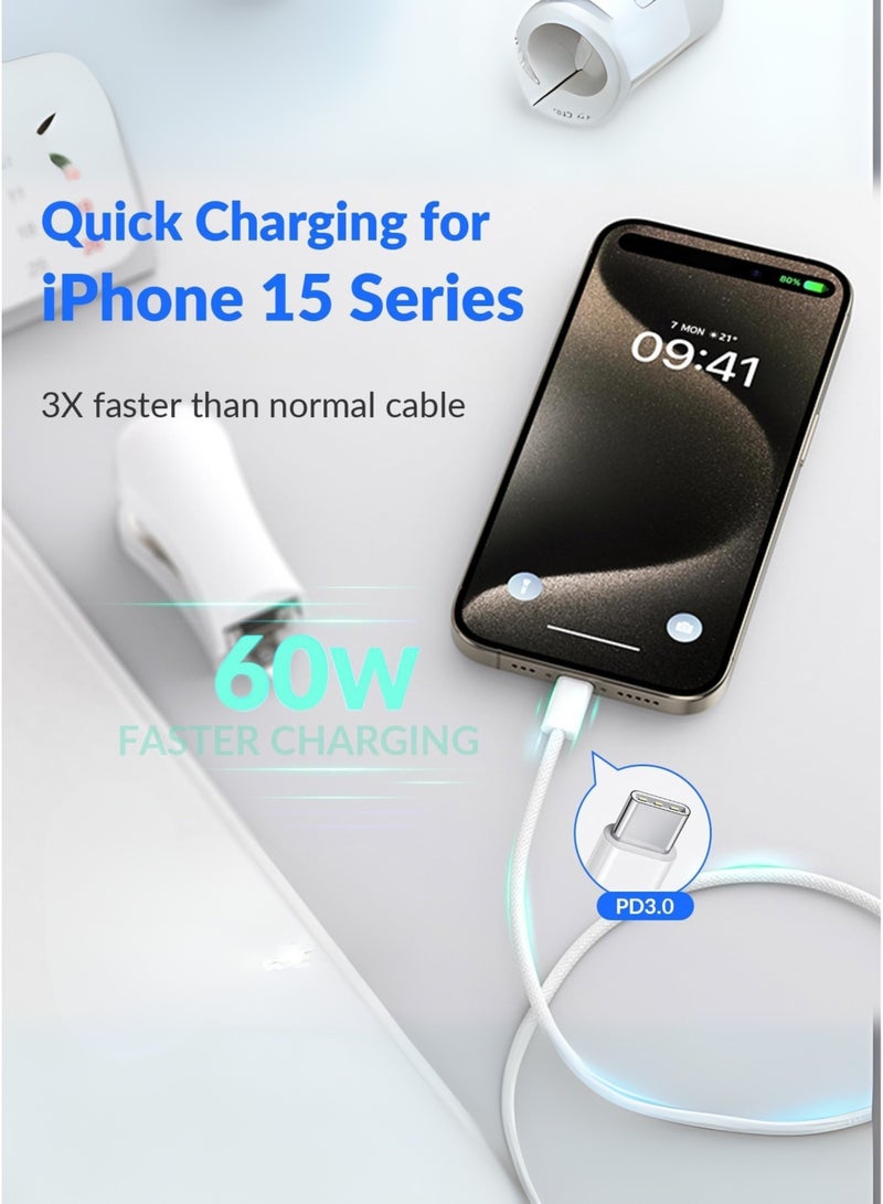 Earldom White Braided USB C Cable (60W, 1 Meter) - Fast Charge Compatible with MacBook Air, iPad, Samsung - Image 2