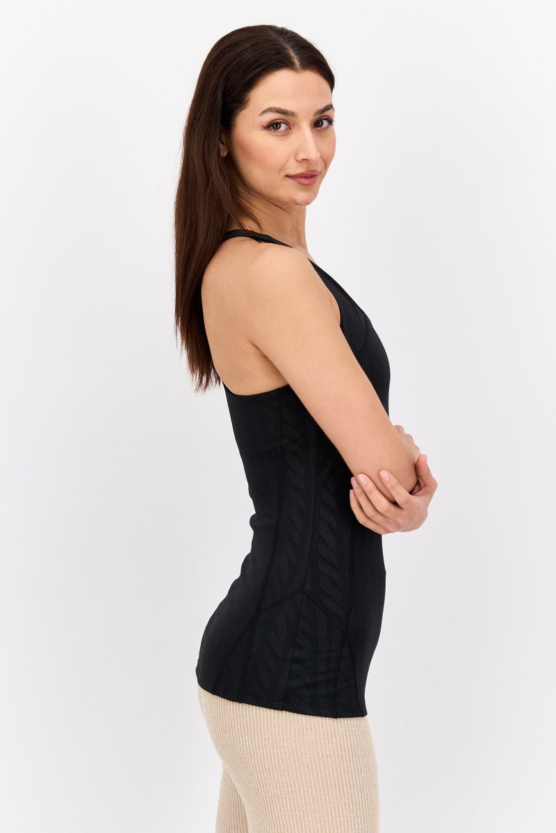 Tahari تي شيرت تدريب بلا أكمام للنساء، أسود - Image 2