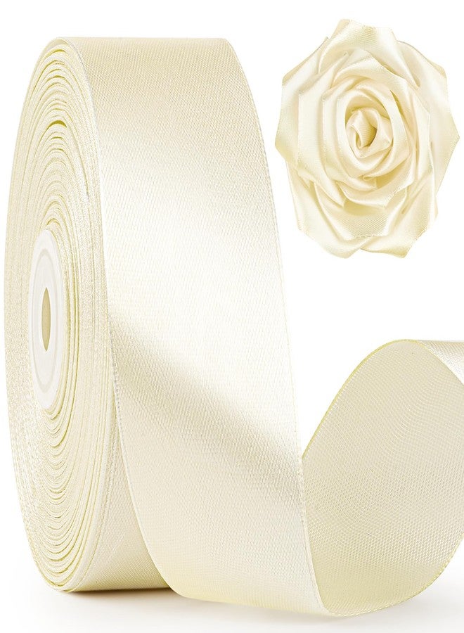 Mauproy 1-1/2 Inch Wide Ivory Satin Ribbon, 50 Yards Solid Polyester Fabric Ribbon for Roses Making, Gift Wrapping, Halloween, Wedding Decorations, Crafts, Bows - Image 1