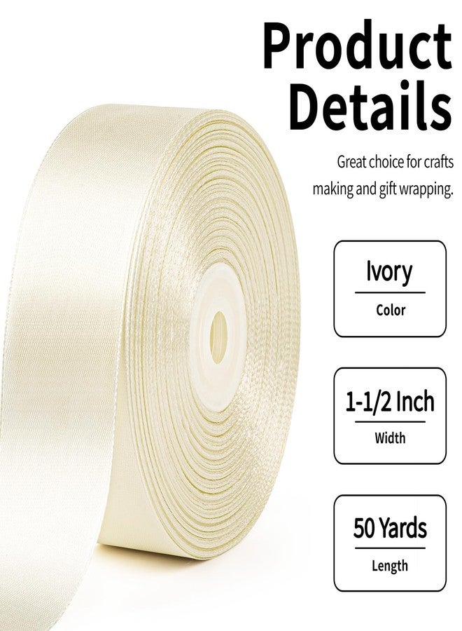 Mauproy 1-1/2 Inch Wide Ivory Satin Ribbon, 50 Yards Solid Polyester Fabric Ribbon for Roses Making, Gift Wrapping, Halloween, Wedding Decorations, Crafts, Bows - Image 2