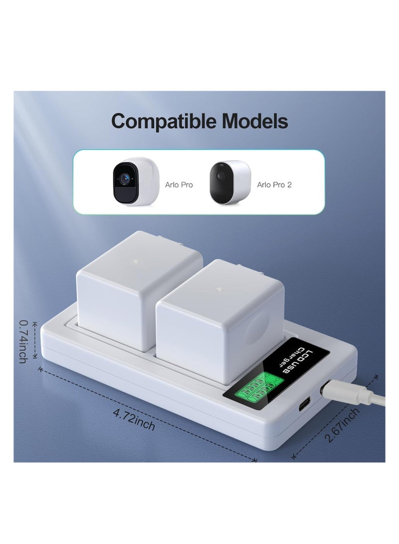 SOLARAE 2Pcs Batteries with LCD Dual Charger, Replacement Battery, for Use with Arlo Pro, Arlo Pro 2 Cameras, Includes USB-C Cable, Overheat Protection, Rechargeable Camera Battery with Charger Station - Image 2