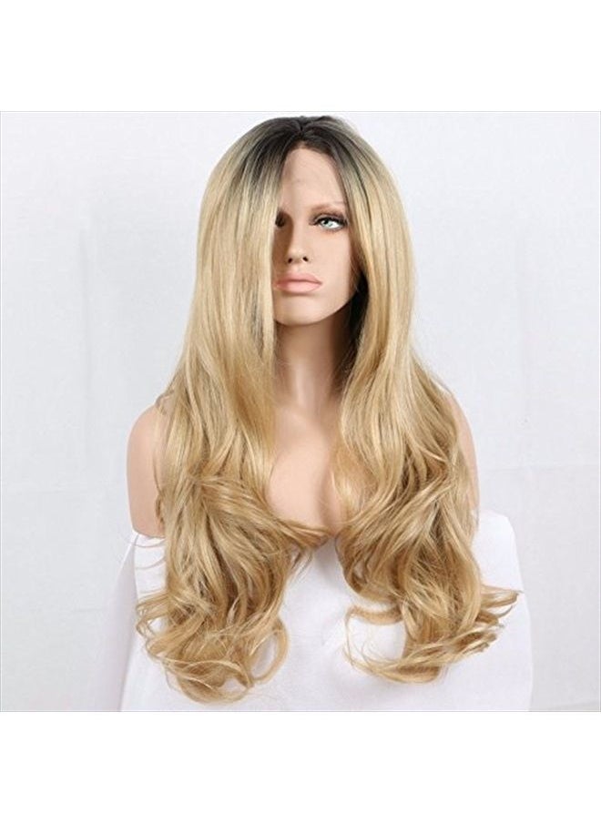 Xiweiya Ombre Blonde Synthetic Lace Front Wig For Women Natrual Look Dark Roots Body Wave Hair Heat Resistant Fiber Wigs 24 Inche  - Image 1