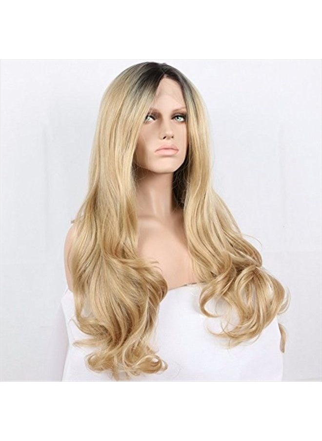 Xiweiya Ombre Blonde Synthetic Lace Front Wig For Women Natrual Look Dark Roots Body Wave Hair Heat Resistant Fiber Wigs 24 Inche  - Image 2