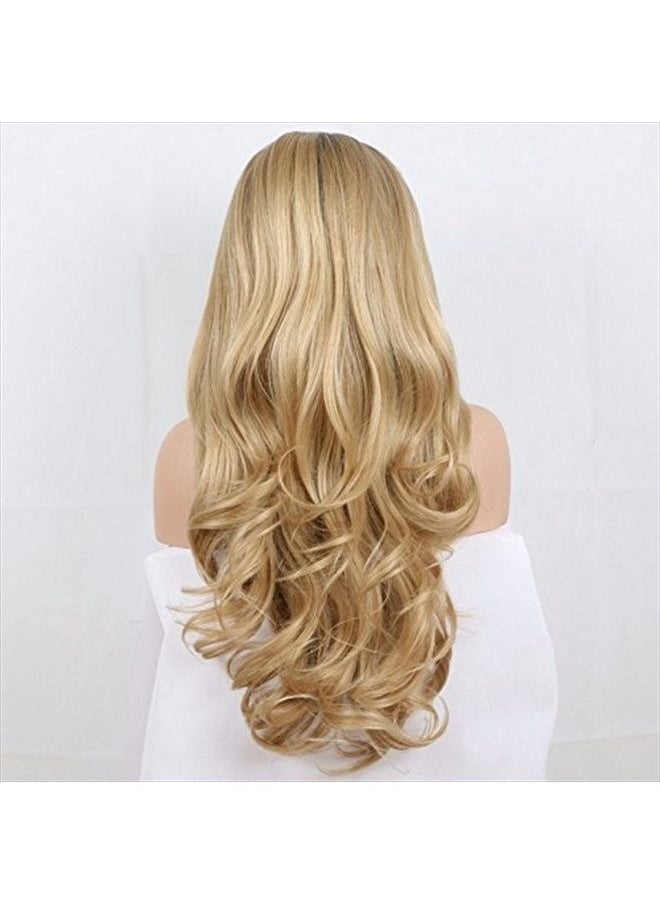 Xiweiya Ombre Blonde Synthetic Lace Front Wig For Women Natrual Look Dark Roots Body Wave Hair Heat Resistant Fiber Wigs 24 Inche  - Image 4