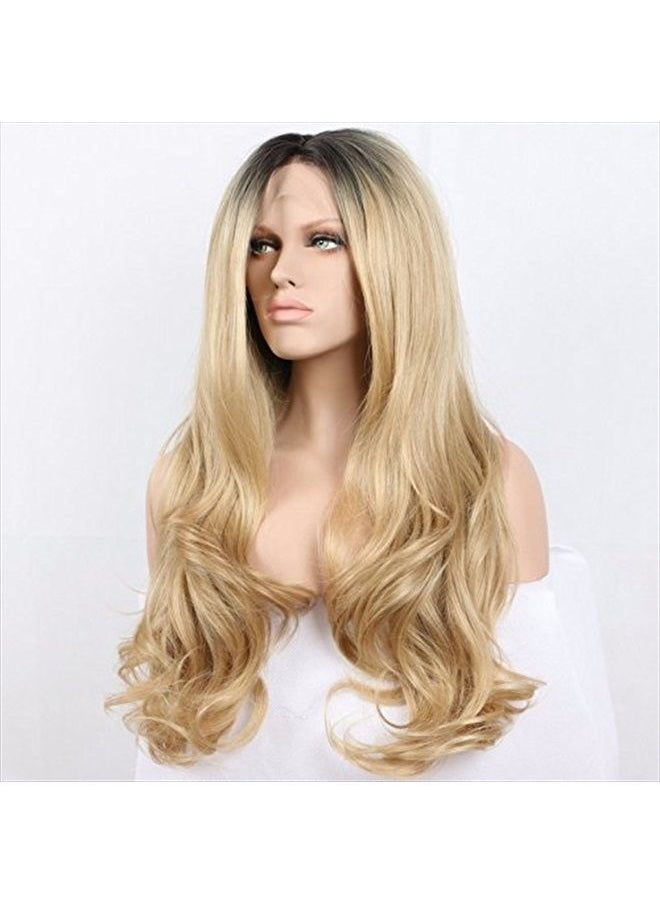 Xiweiya Ombre Blonde Synthetic Lace Front Wig For Women Natrual Look Dark Roots Body Wave Hair Heat Resistant Fiber Wigs 24 Inche  - Image 3