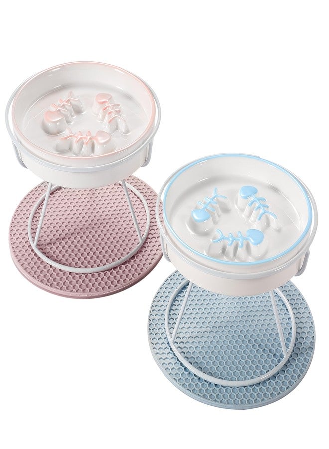 TRUNDISAN 2PCS Ceramic Cat Slow Food Bowl for Wet and Dry Food, Elevated Design, Prevents Vomiting and Obesity, Raised Cat Puzzle Bowl, Stress-Free Slow Food Plate, Backflow Prevention, for Cats and Small Dog - Image 1