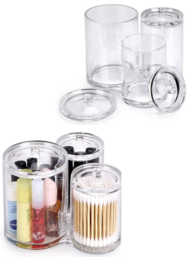 Multi-Compartment Acrylic Cotton Holder – 3 Section Organizer Jar with Lid – Ideal for Bathroom, Vanity & Home Organization - Image 1