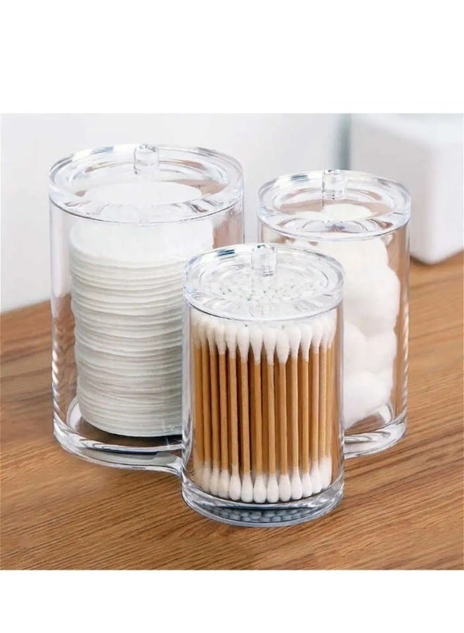 Multi-Compartment Acrylic Cotton Holder – 3 Section Organizer Jar with Lid – Ideal for Bathroom, Vanity & Home Organization - Image 3
