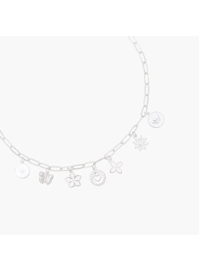 لايف ستايل Silver Tone Necklace with Charm Accents