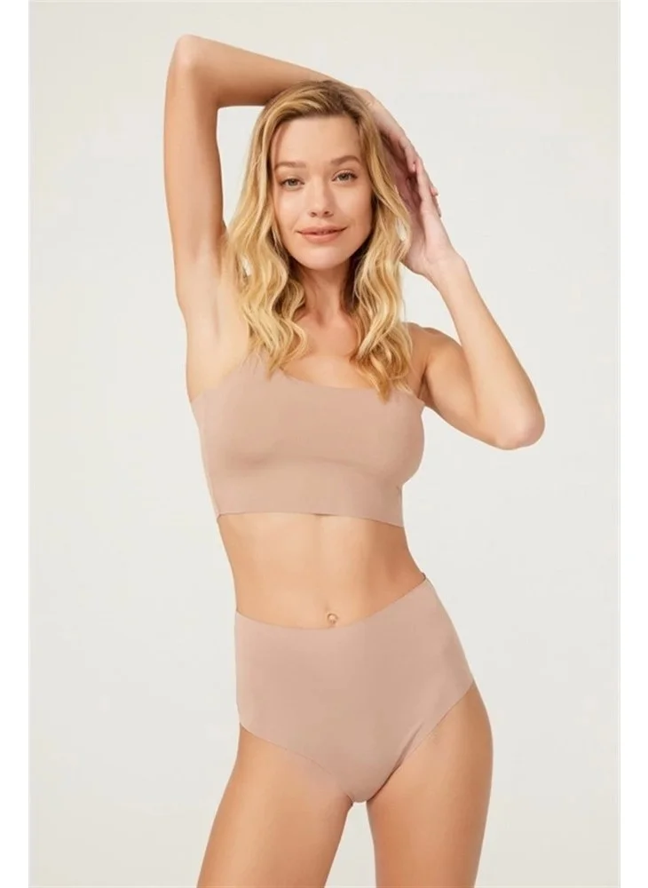 COTTONHILL High Waist Basic Laser Cut Women's Bikini Panties-Brown