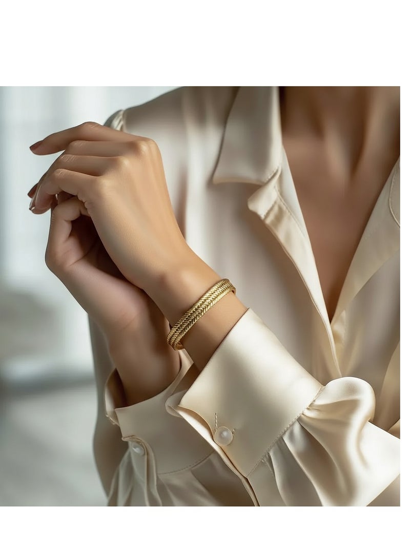 AMETOER Women's Fashion Stainless Steel Bracelet – Simple Adjustable Open Twisted Weave Bangle Jewelry - Image 2