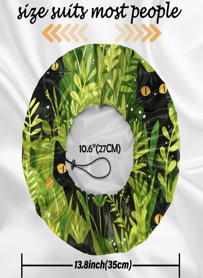 Cabreche 2 PCS Shower Cap Reusable Waterproof Double Layers Hair Caps Shower Bath Adjustable Elastic Hat for Women Girls Cute Aesthetic-Grass Black Cat - Image 2