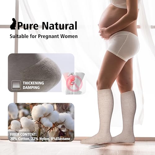 LEVSOX Cotton Compression Socks for Women&Men 20-30 mmHg Knee High Extra Thick Graduated Support Sock for Nurses, Pregnant Women, Travel and Flight, 2 Pairs, Grey, Beige - Image 4