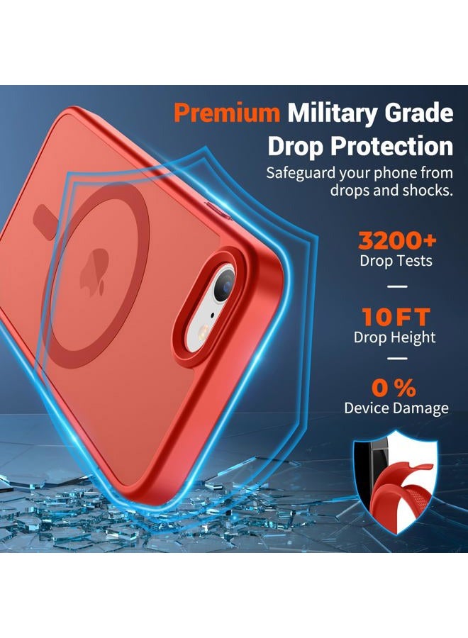 SUPFINE Magnetic for iPhone SE Case 2022 (3rd)/2020 (2nd), iPhone 8 Case (Compatible with MagSafe) (Military Grade Drop Protection) Slim Translucent Matte Phone Case,Red - Image 3