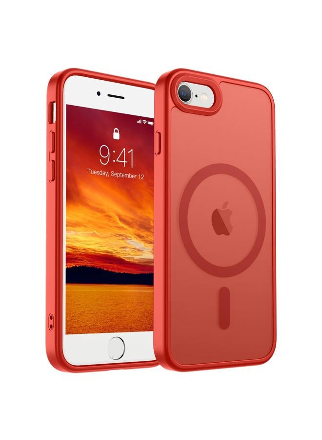 SUPFINE Magnetic for iPhone SE Case 2022 (3rd)/2020 (2nd), iPhone 8 Case (Compatible with MagSafe) (Military Grade Drop Protection) Slim Translucent Matte Phone Case,Red - Image 1