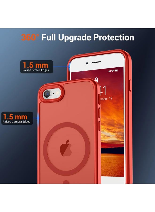 SUPFINE Magnetic for iPhone SE Case 2022 (3rd)/2020 (2nd), iPhone 8 Case (Compatible with MagSafe) (Military Grade Drop Protection) Slim Translucent Matte Phone Case,Red - Image 4