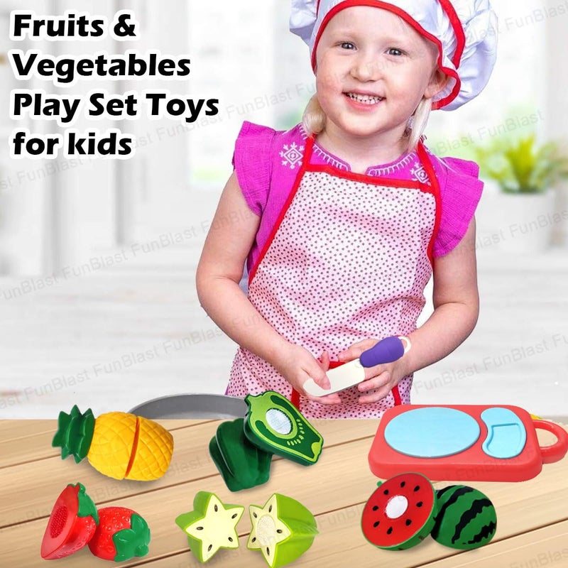FunBlast Fruits and Vegetables Play Set Toys - 11 Pcs Realistic Sliceable Cutting Fruits and Vegetable Pretend Play Kitchen Toys for Kids, Play Food Toys with Chopping Board & Knife (Multicolor) - Image 2