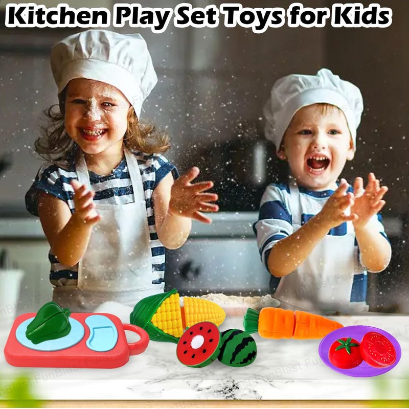 FunBlast Fruits and Vegetables Play Set Toys - 11 Pcs Realistic Sliceable Cutting Fruits and Vegetable Pretend Play Kitchen Toys for Kids, Play Food Toys with Chopping Board & Knife (Multicolor) - Image 5