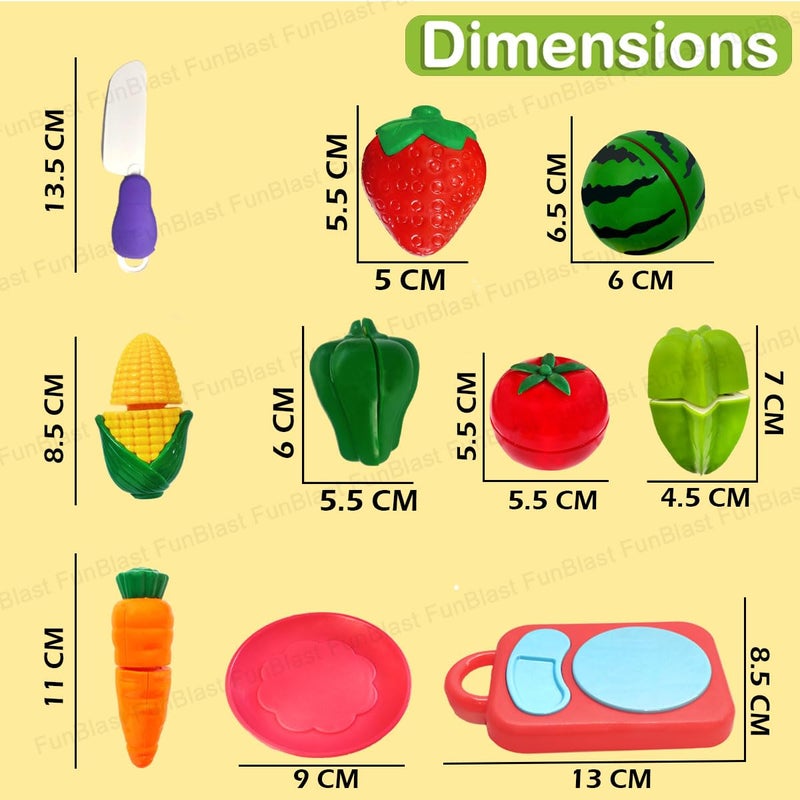 FunBlast Fruits and Vegetables Play Set Toys - 11 Pcs Realistic Sliceable Cutting Fruits and Vegetable Pretend Play Kitchen Toys for Kids, Play Food Toys with Chopping Board & Knife (Multicolor) - Image 3