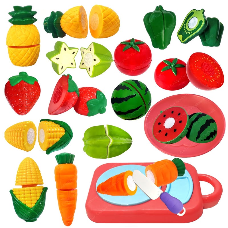 FunBlast Fruits and Vegetables Play Set Toys - 11 Pcs Realistic Sliceable Cutting Fruits and Vegetable Pretend Play Kitchen Toys for Kids, Play Food Toys with Chopping Board & Knife (Multicolor) - Image 1