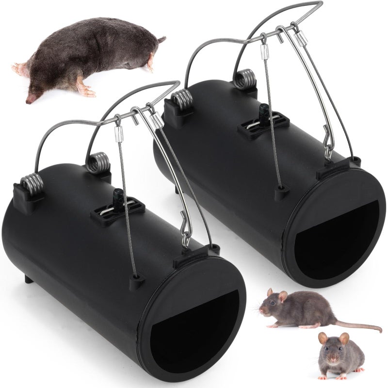 Qualirey 2 Pack Black Hole Gopher Trap 6.7 Inch Tunnel Mole Traps Gopher Killer Outdoor Vole Traps Rodent Rat Bait Stations Reusable for Lawn Yard Garden - Image 1