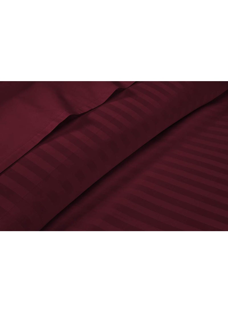 Furnishmate FURNISHMATE 300 TC Cotton Satin Striped Double Queen and King Size Plain Bedsheet with 2 Pillow Covers Premium Luxury Hotel Collection Solid Stripes 90 x 100 Wine  - Image 3