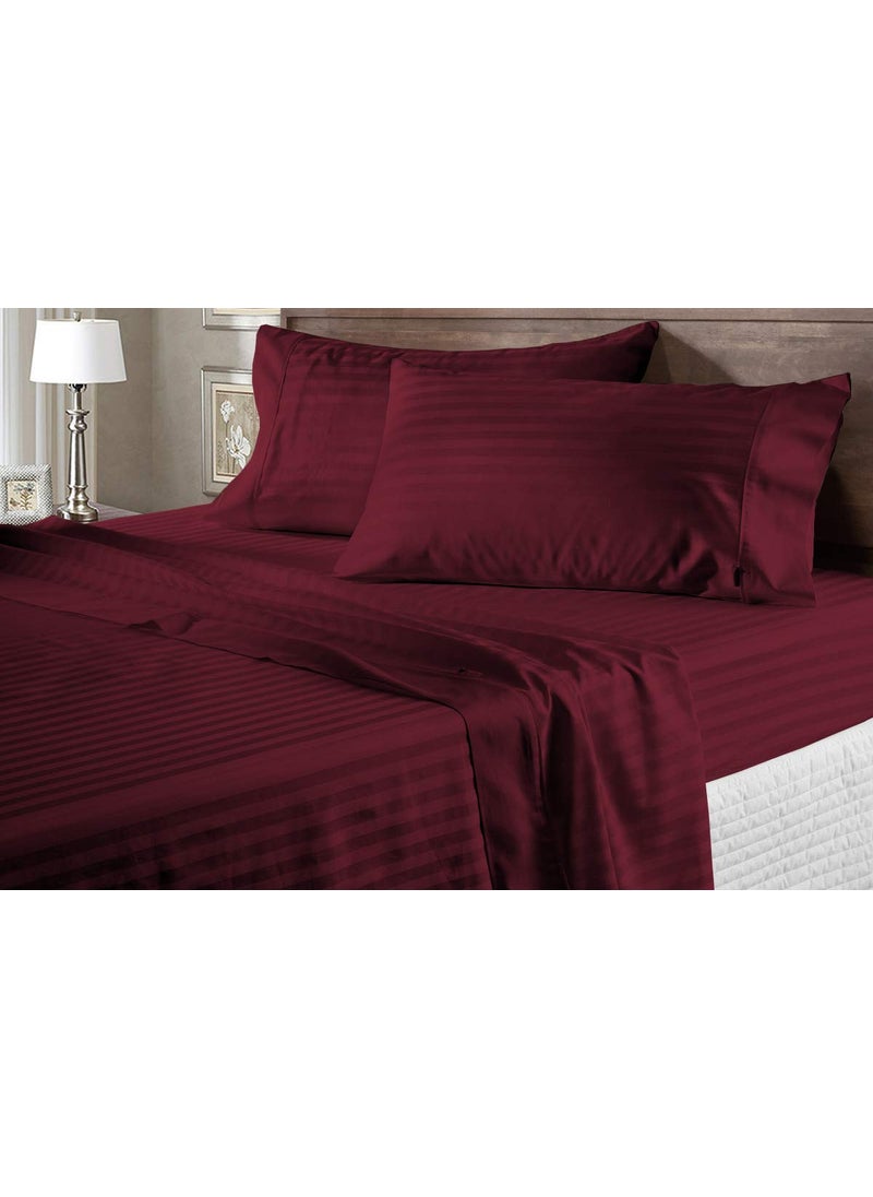 Furnishmate FURNISHMATE 300 TC Cotton Satin Striped Double Queen and King Size Plain Bedsheet with 2 Pillow Covers Premium Luxury Hotel Collection Solid Stripes 90 x 100 Wine  - Image 1