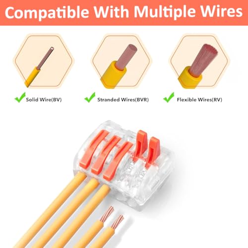 Serplex® 60PCS Cable Connectors Set with 2-Slot/3-Slot/5-Slot Configurations, Lever Nut Assortment Splicing Connector Kit Electrical Connectors DIY Compact Splicing Wire Connectors for AWG 24-12 - Image 5