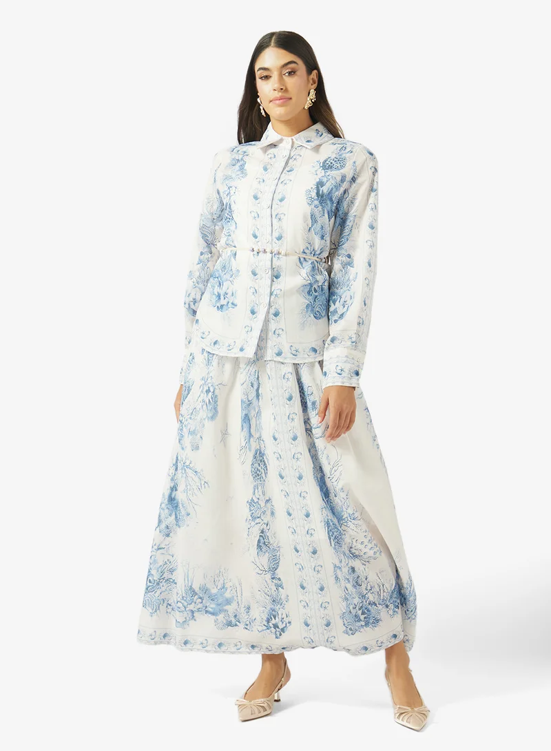 Khizana Monochrome Print Top & Skirt Set