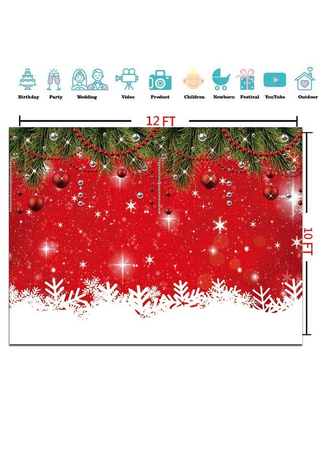 CYLYH 12X10Ft Christmas Red Photography Backdrop Christmas Party Backdrop Snowflakes Christmas Ballsnew Year Decoration Background Family Party Baby Shower Decorations Sdj-504  - Image 3