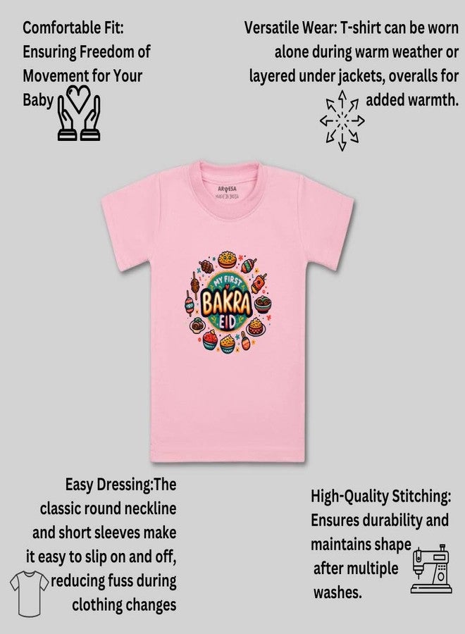 ARVESA My First Eid TS-1648 Eid Baby Tshirt for Kids Boys & Girls Half Sleeves Round Neck Clothes Tshirt for Kids Boys 1 Months to 6 Years Dress Pink - Image 3