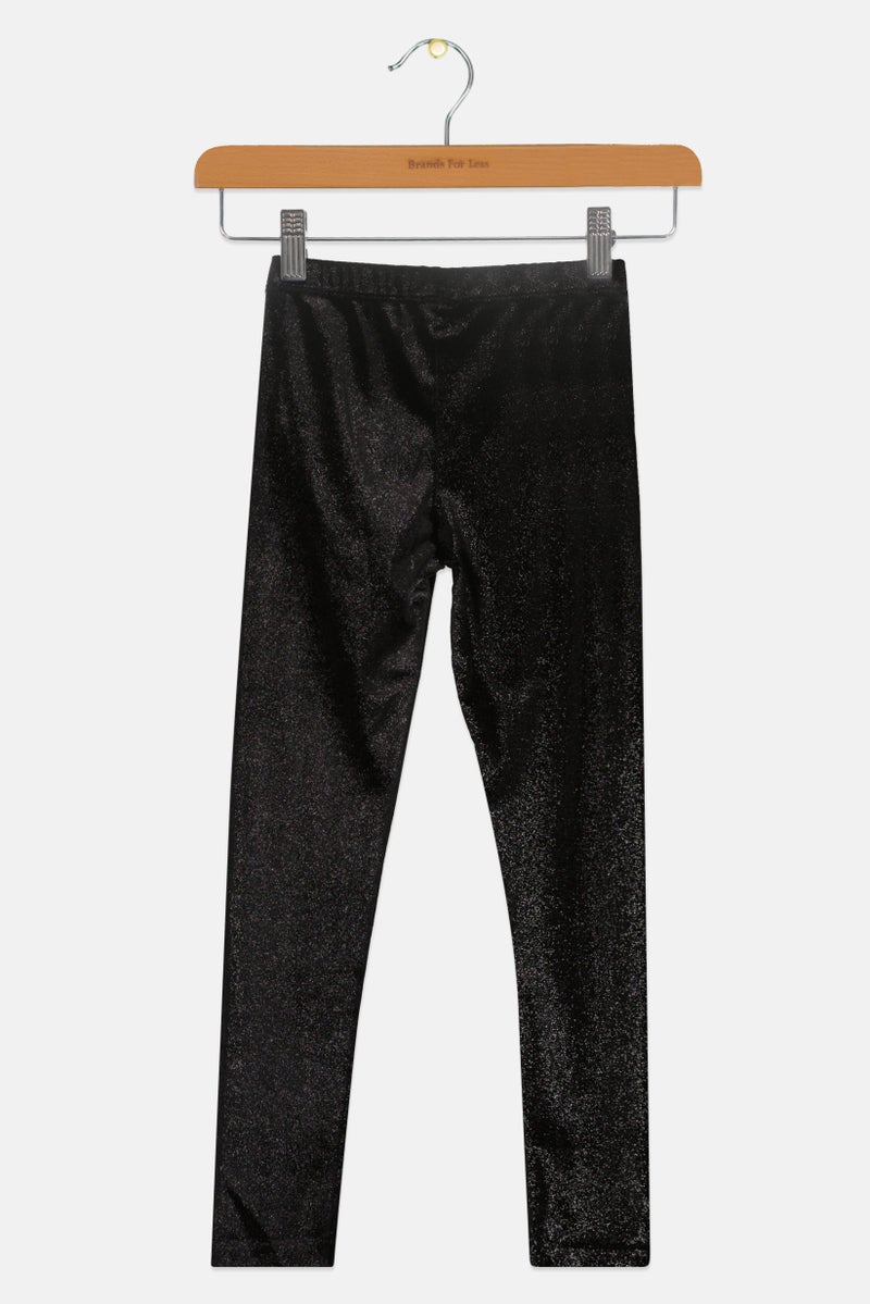 KOTON Kids Girl Metallic Leggings, Black  - Image 2