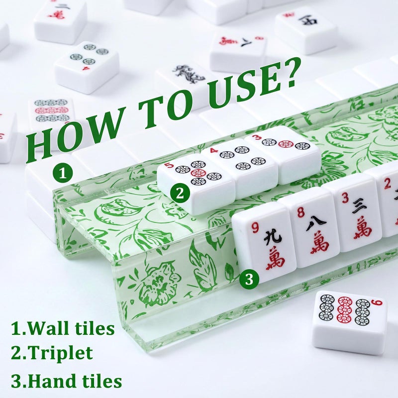 LaRandom 4 Pack Magnetic Chinoiserie Mahjong Tile Racks with Removable Acrylic Pushers, 18.5 Inch Length American Mahjong Racks Holders with Pattern, Fits All Tile Sets(Green Floral) - Image 3