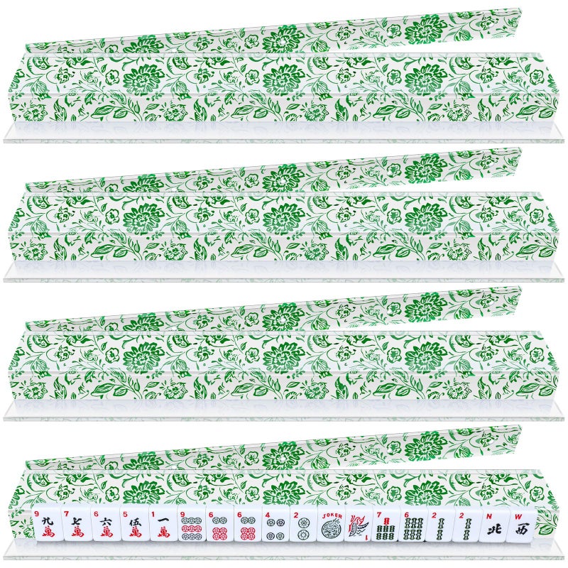 LaRandom 4 Pack Magnetic Chinoiserie Mahjong Tile Racks with Removable Acrylic Pushers, 18.5 Inch Length American Mahjong Racks Holders with Pattern, Fits All Tile Sets(Green Floral) - Image 1