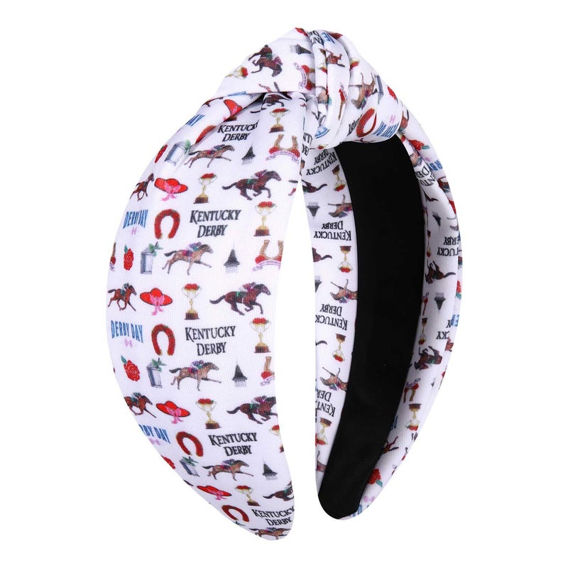 PHALIN Kentucky Derby Hairband for Women  Fabric Headband with Horseshoe Rider Suit Rose Flower Print  Horse Racing Accessory for Derby Day Party Horse Lover