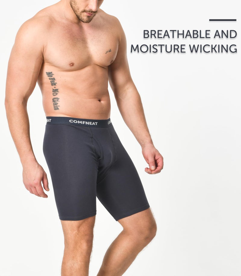 Comfneat Men's 9" Long Leg Cotton Boxer Briefs Stretchy Comfy Underwear 4-Pack (Black+Dark Grey 4-Pack, XL) - Image 2