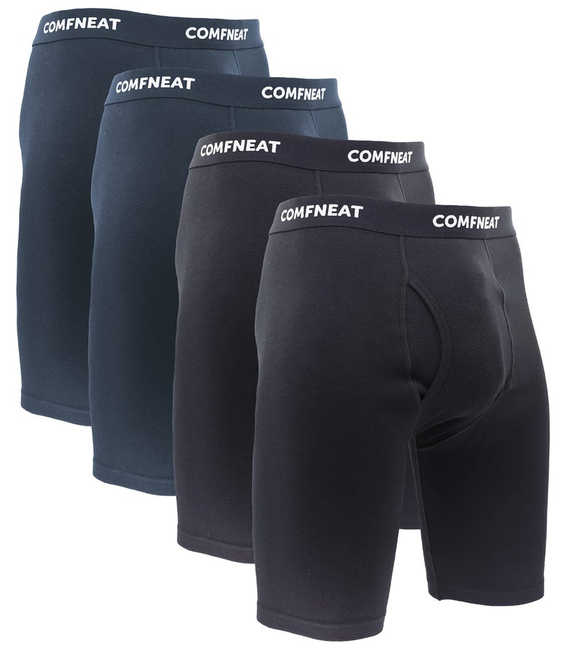 Comfneat Men's 9" Long Leg Cotton Boxer Briefs Stretchy Comfy Underwear 4-Pack (Black+Dark Grey 4-Pack, XL) - Image 1