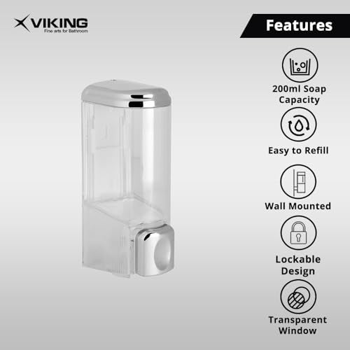 Viking ABS Lotion (Liquid) Dispenser Wall Mounted - Elegant 200ml Liquid Capacity, Transparent Finish - Lockable Design,Bathroom and Kitchen Essential - Image 3