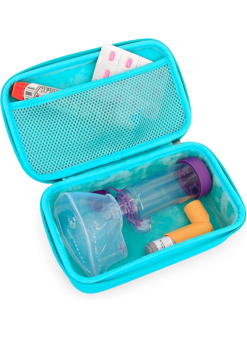 CASEMATIX Asthma Inhaler Case For Travel Fits Asthma Inhaler Spacer With Mask Attached, Inhaler Holder and Additional Accessories Used With Spacer For Inhaler, Includes Turquoise Asthma Case Only