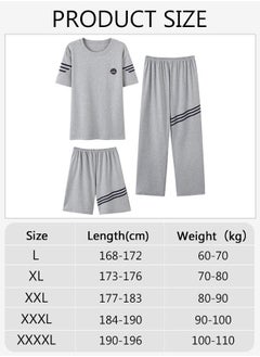 DUNISO 3-Piece Men's Pajamas Sets with Short Sleeves Trousers and Short Pants Males Round Neck Sleepwear Cotton Nightgown Loungewear  Homewear Clothes  - Image 4