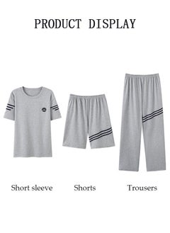 DUNISO 3-Piece Men's Pajamas Sets with Short Sleeves Trousers and Short Pants Males Round Neck Sleepwear Cotton Nightgown Loungewear  Homewear Clothes  - Image 2