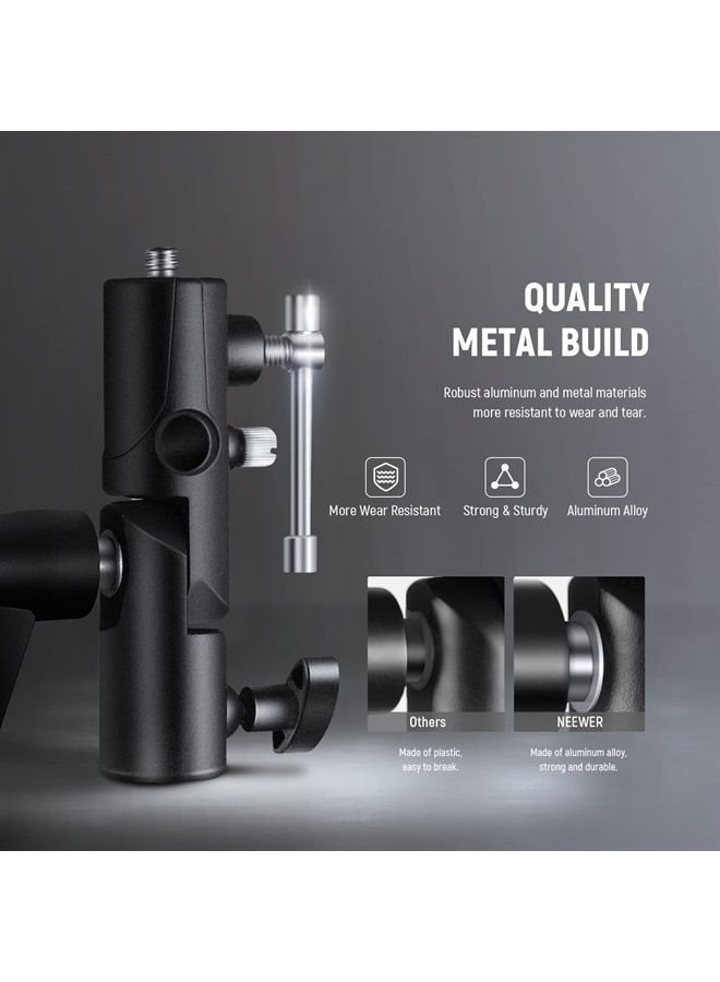 NEEWER Camera Flash Bracket H-Type Mount with Umbrella Softbox Holder, 180° Swivel Adjustable Metal Light Stand Adapter with 1/4" to 3/8" Screw Adapter for Speedlite LED Lamp Light Stand Tripod - Image 4