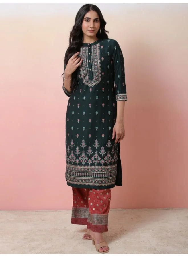 أيه كيه إس Green Foil Printed Kurta with Palazzo