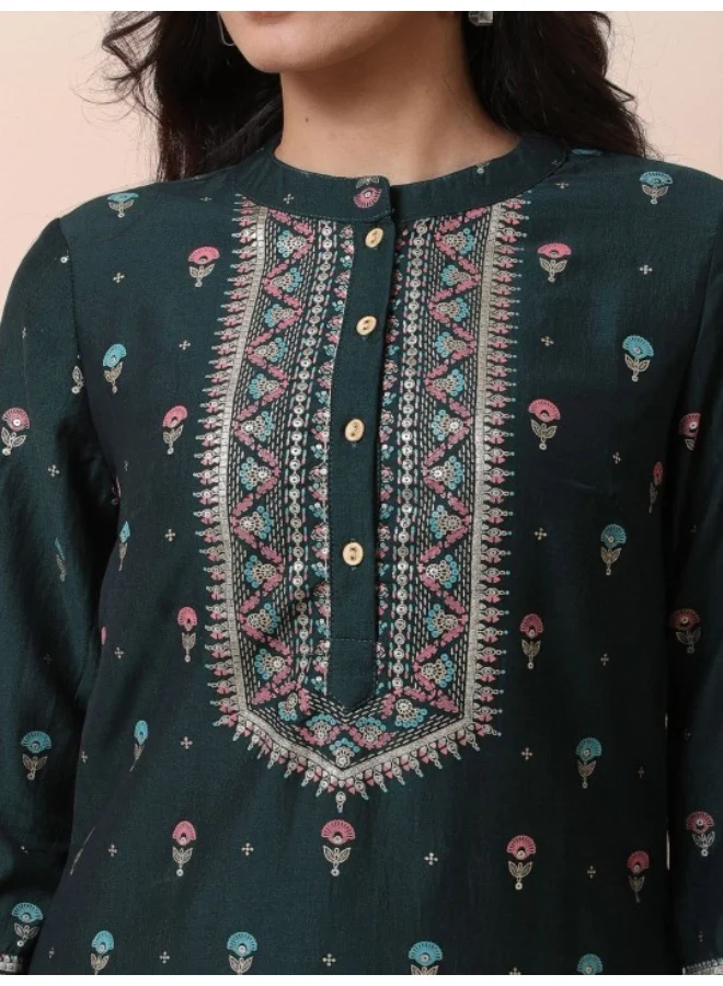 أيه كيه إس Green Foil Printed Kurta with Palazzo