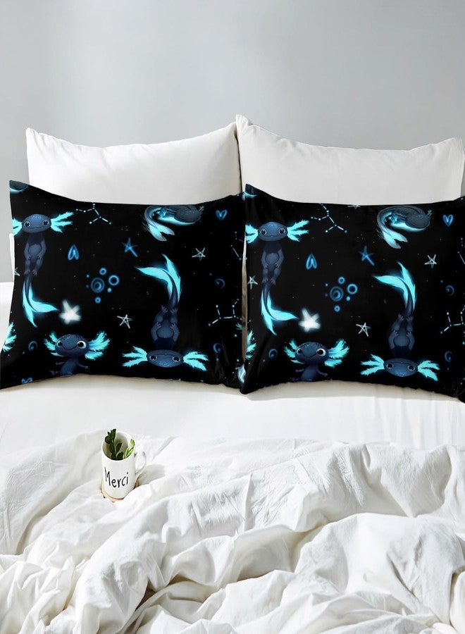 Homewish Cute Axolotl Bedding Set Twin Size Black Blue Axolotl Bed Set for Girls Teens Bedroom Decor Kids Kawaii Animals Fitted Sheet Soft Microfiber Salamander Bed Cover(1 Fitted Sheet+1 Pillow Case) - Image 5
