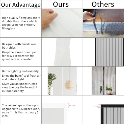 CHIYUNS White Screen Door Mesh Magnetic Closure Heavy Duty 36 x 96 inch, Self Closing Fiberglass Mosquito Net with Magnet for Doors, Bug Fly Screens Curtain for Doorway, Keep Bugs Out, Pet Friendly - Image 5