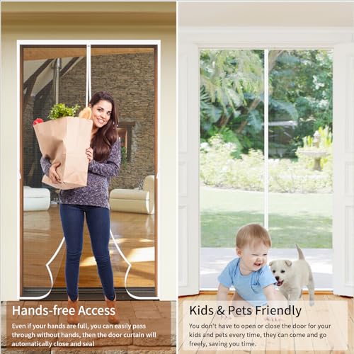 CHIYUNS White Screen Door Mesh Magnetic Closure Heavy Duty 36 x 96 inch, Self Closing Fiberglass Mosquito Net with Magnet for Doors, Bug Fly Screens Curtain for Doorway, Keep Bugs Out, Pet Friendly - Image 3